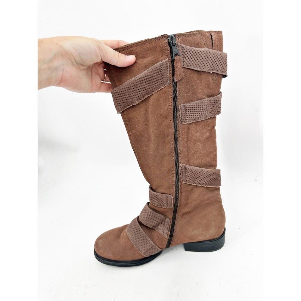 Miz Mooz Noland Boots 40 Brown Tall Suede Strappy Moto Boot - Picture 8 of 8